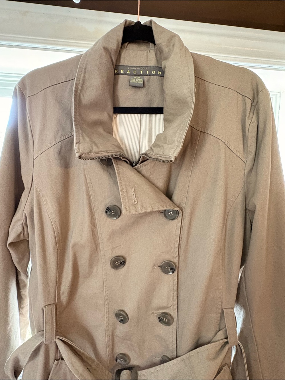 Kenneth Cole Reaction Taupe Double-Breasted Trench Coat Ladies XL